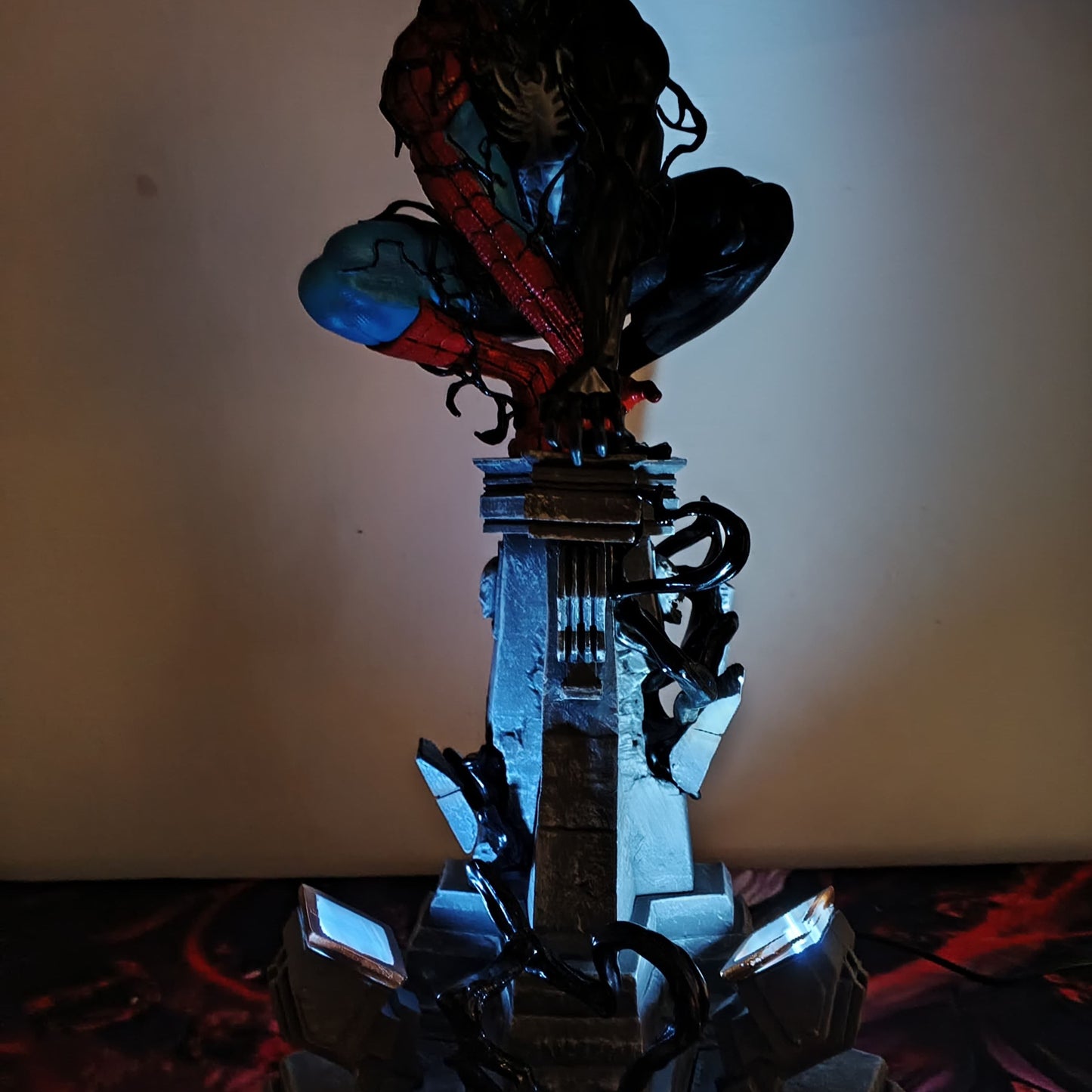 38cm Marvel Anime Figure Peripherals Symbiotic Spider Man Venom Plug In Luminous Desktop Decoration Collect Model Trendy Toys Gifts