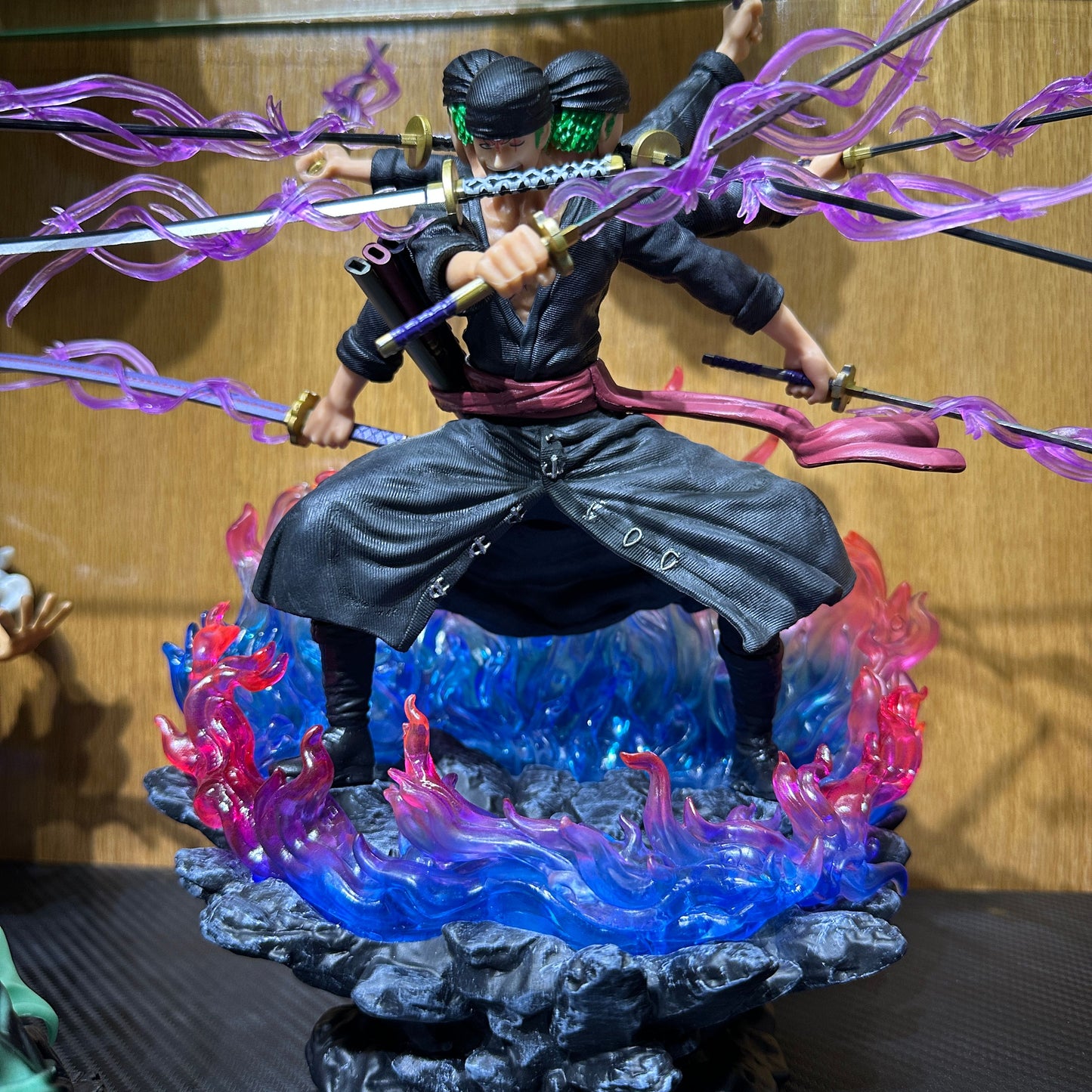 40cm One Piece Zoro Anime Figure Three Heads Six Arms Nine Blades Flow Shura Roronoa Zoro Action Figure PVC Collection Model Toy