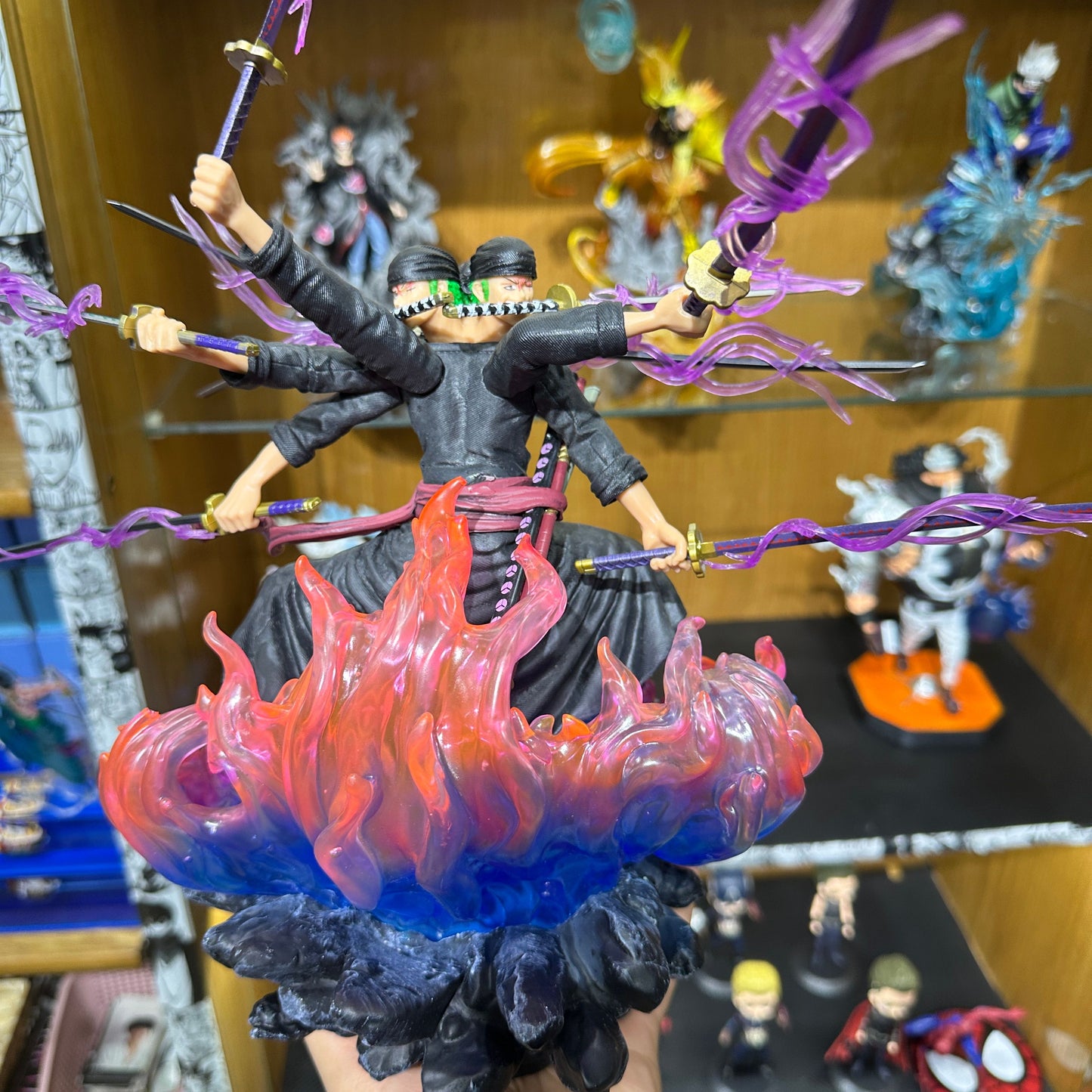40cm One Piece Zoro Anime Figure Three Heads Six Arms Nine Blades Flow Shura Roronoa Zoro Action Figure PVC Collection Model Toy