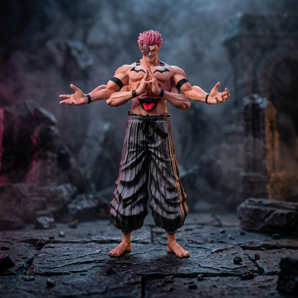 Premium Four-Armed Anime Demon Statue with Body Markings
