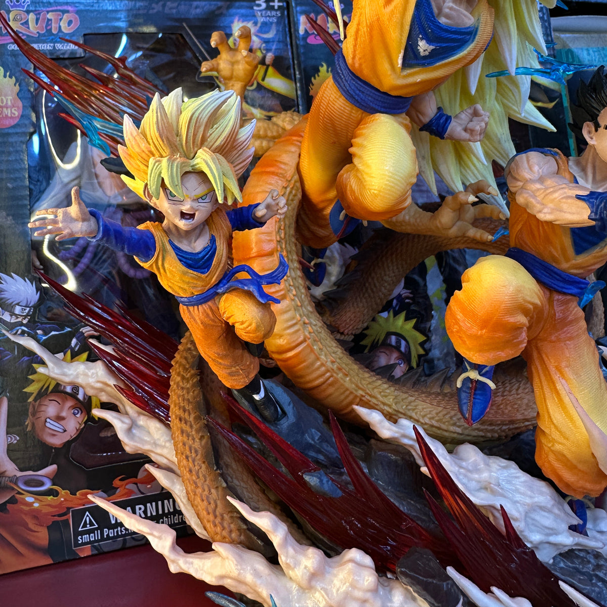 Epic Anime Warrior Family Diorama Statue with Giant Golden Dragon