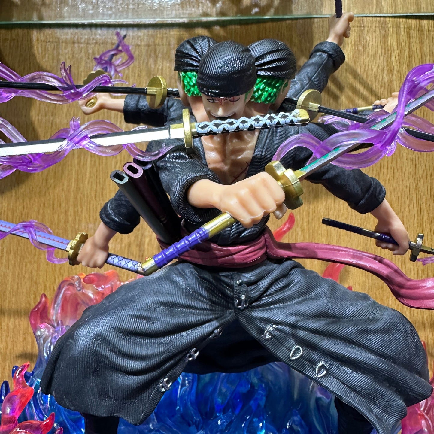 40cm One Piece Zoro Anime Figure Three Heads Six Arms Nine Blades Flow Shura Roronoa Zoro Action Figure PVC Collection Model Toy