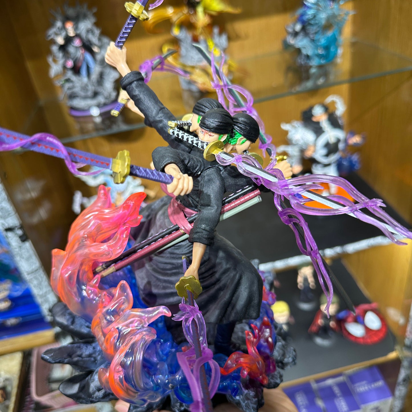 40cm One Piece Zoro Anime Figure Three Heads Six Arms Nine Blades Flow Shura Roronoa Zoro Action Figure PVC Collection Model Toy