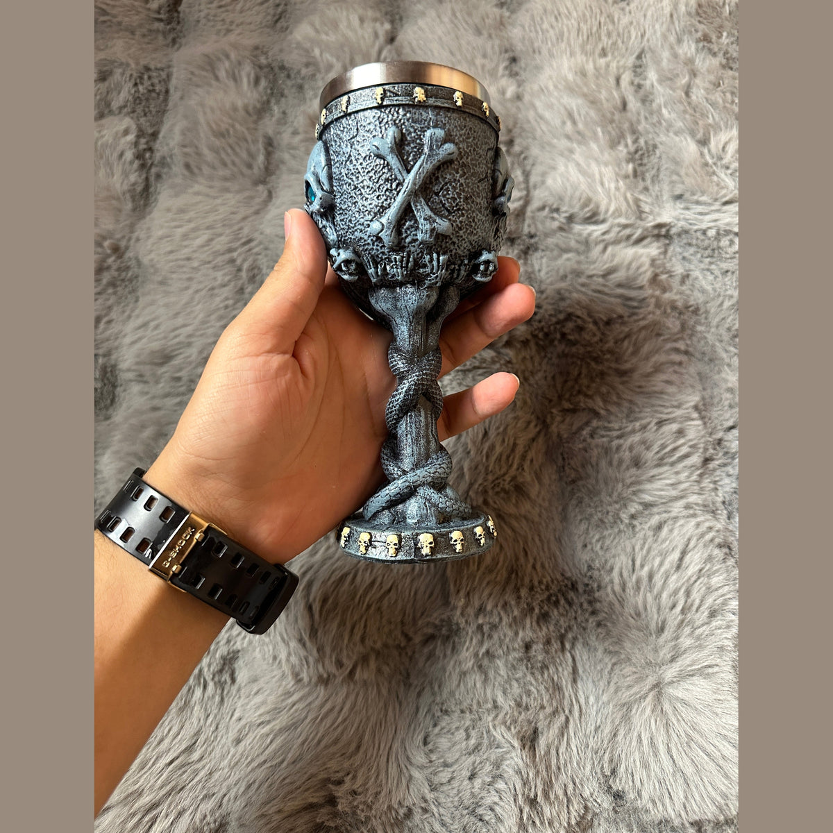 Gothic Skull Wine Chalice with Snake Stem - 3D Macabre Goblet