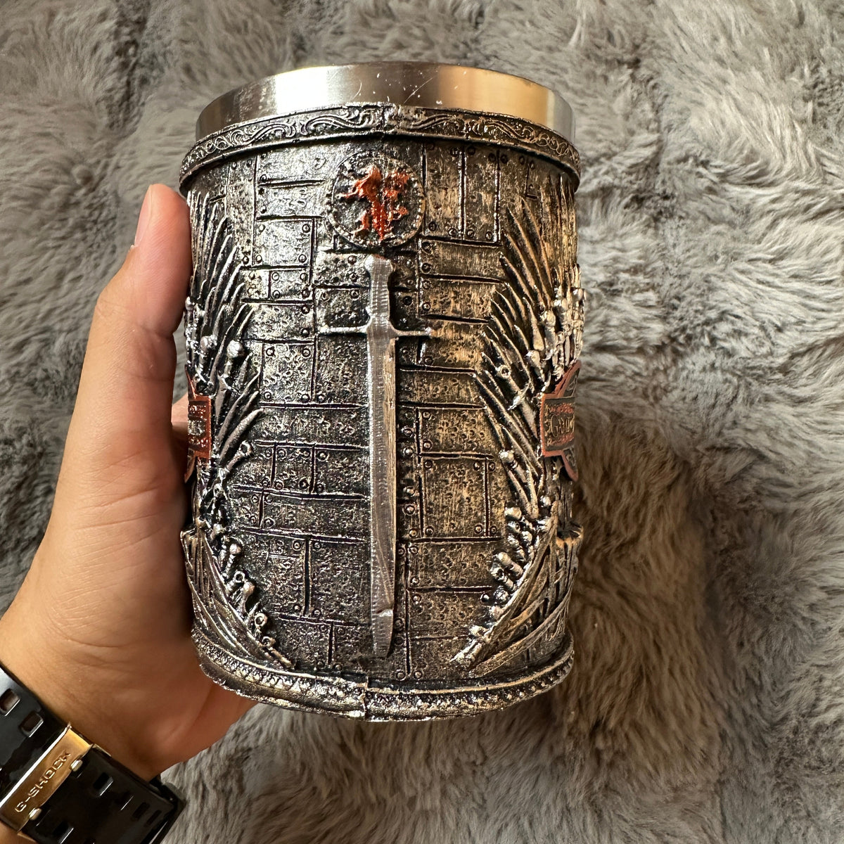Medieval Crossed Swords Tankard - 3D Sculpted Gothic Knight Beer Stein with Stainless Steel Liner
