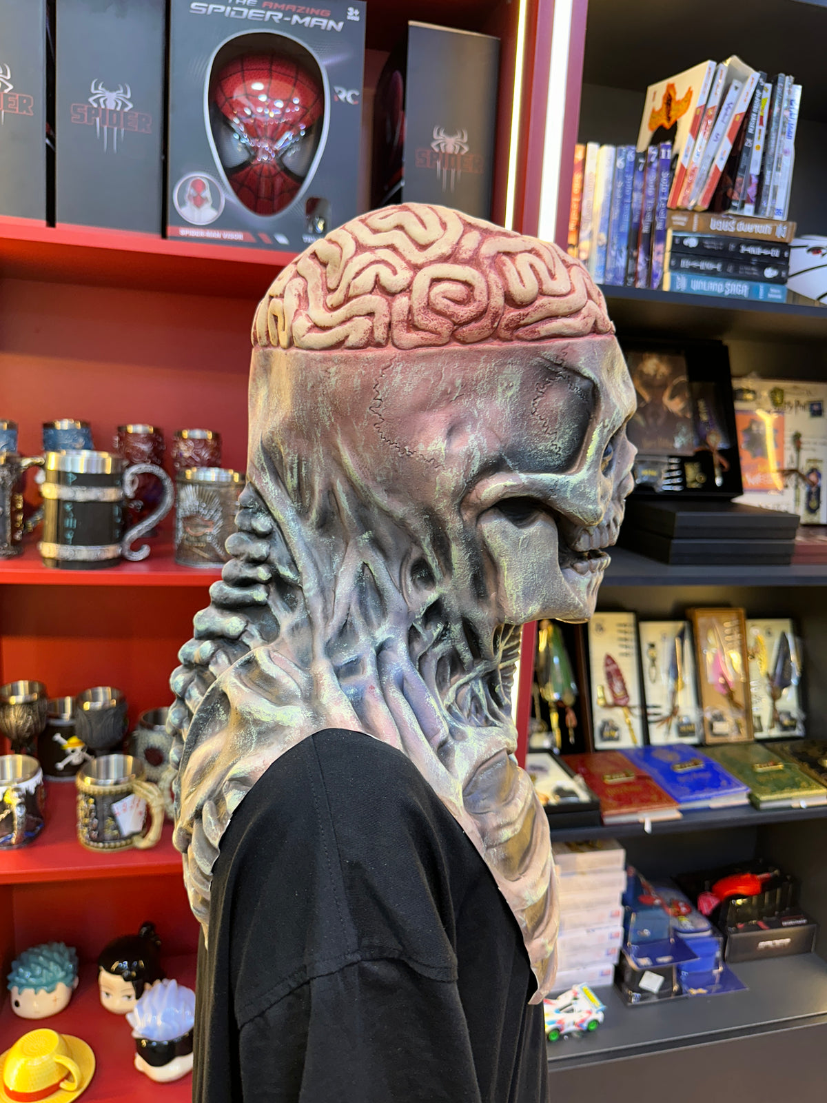 Scary Undead Skull Mask with Exposed Brain for Halloween