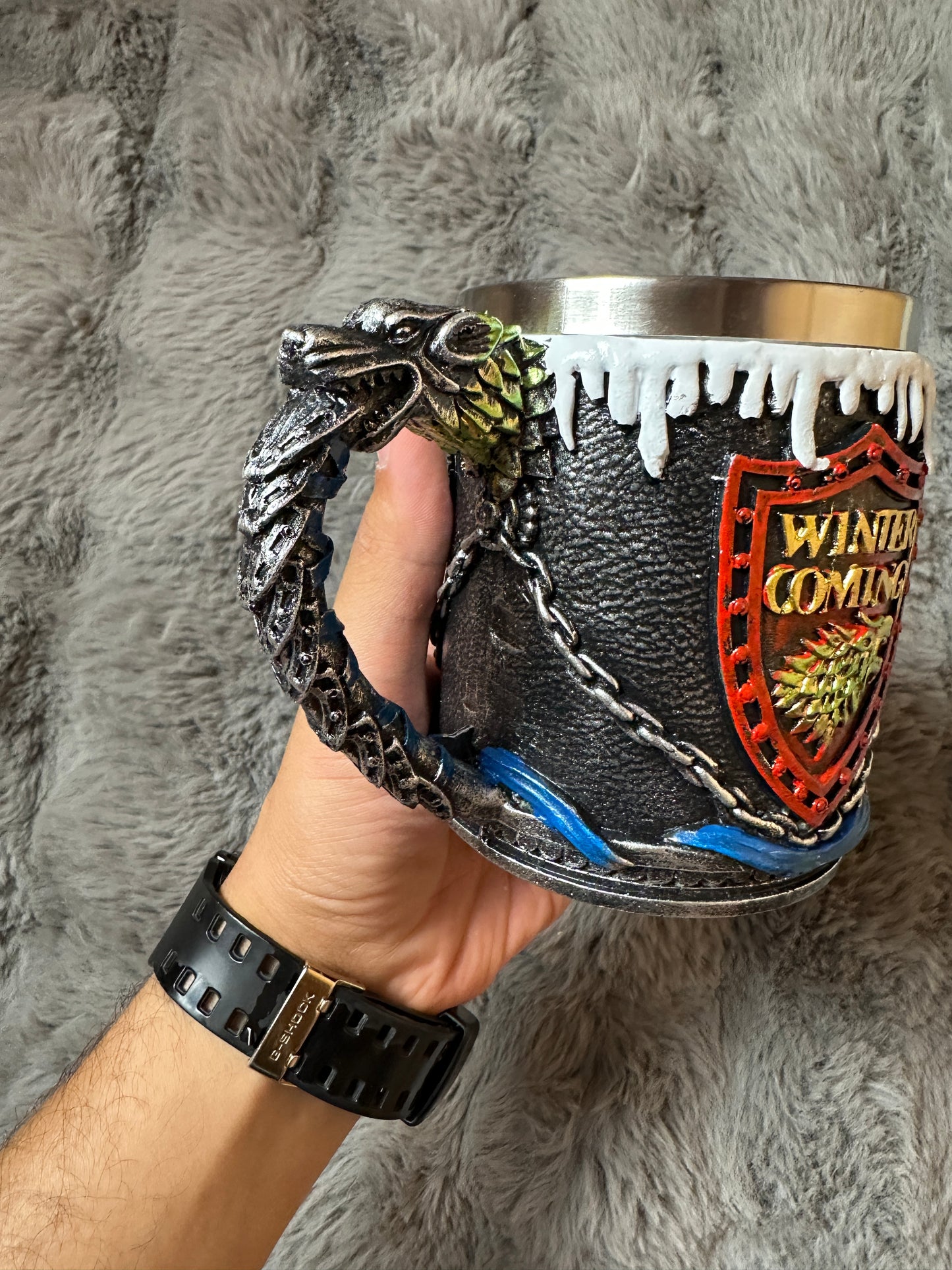Winter is Coming 3D Mug - Direwolf Shield Medieval Fantasy Tankard