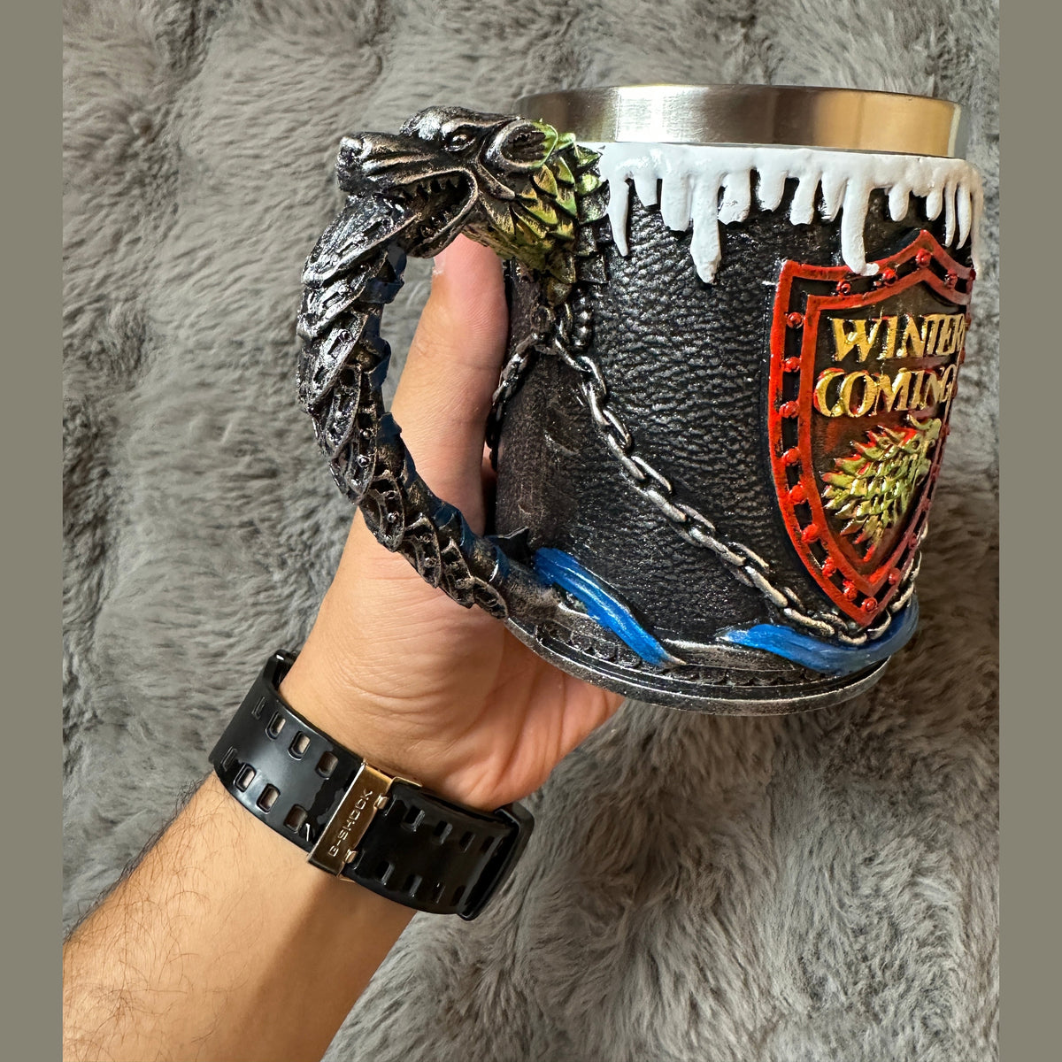 Winter is Coming 3D Mug - Direwolf Shield Medieval Fantasy Tankard