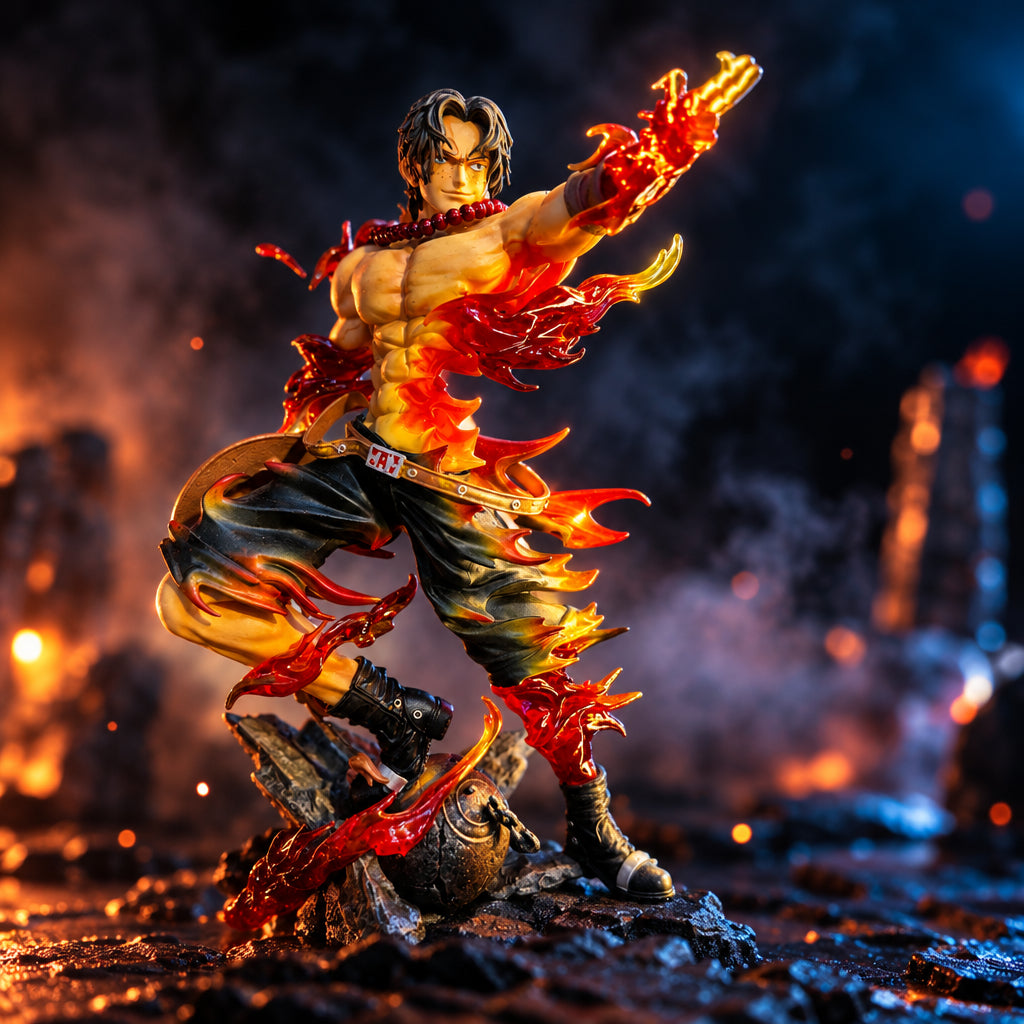 25cm Flame Fist Pirate Commander PVC Statue - 9.8" Japanese Manga Fire Warrior Action Figure with Base