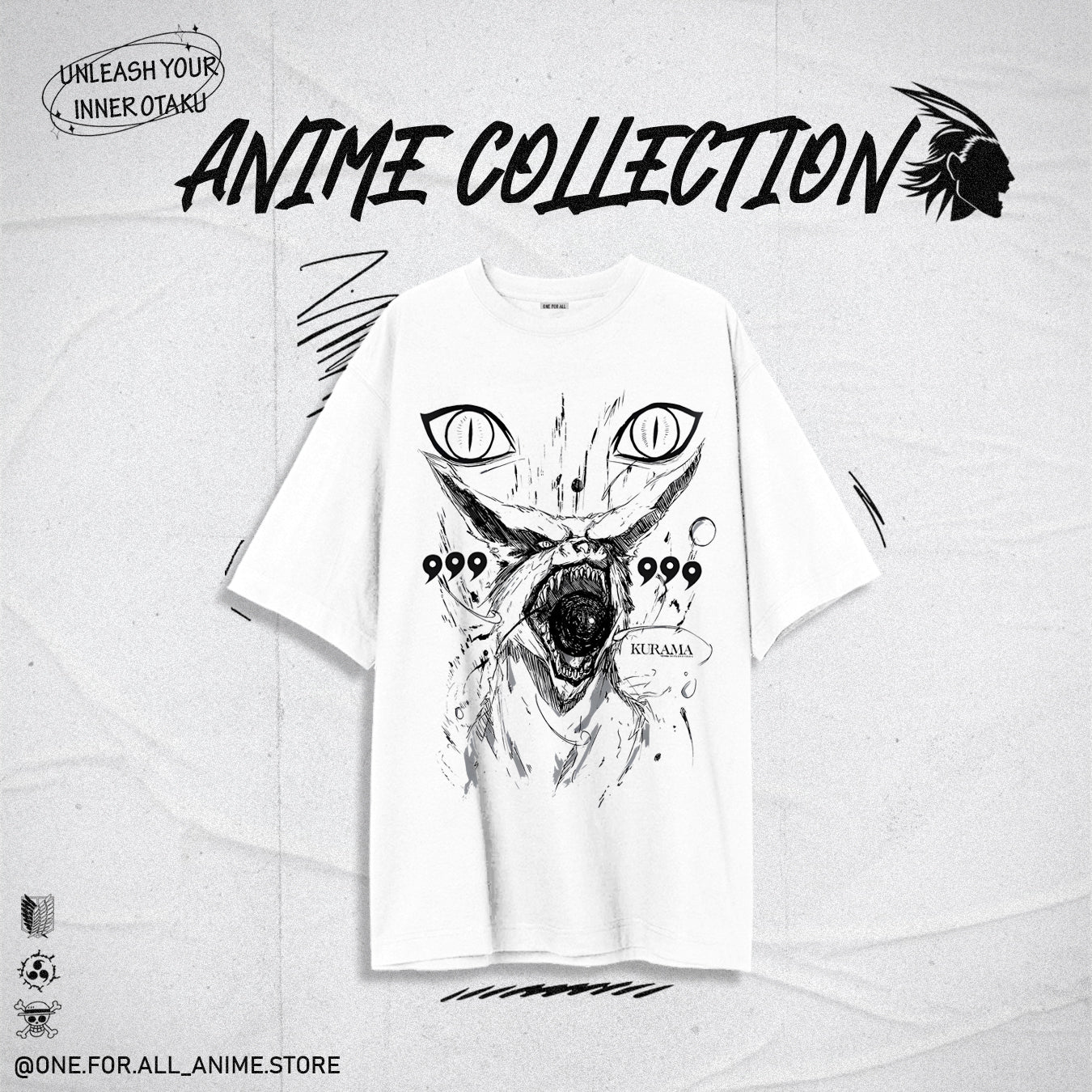 Kurama naruto t-shirt white from ONE FOR ALL