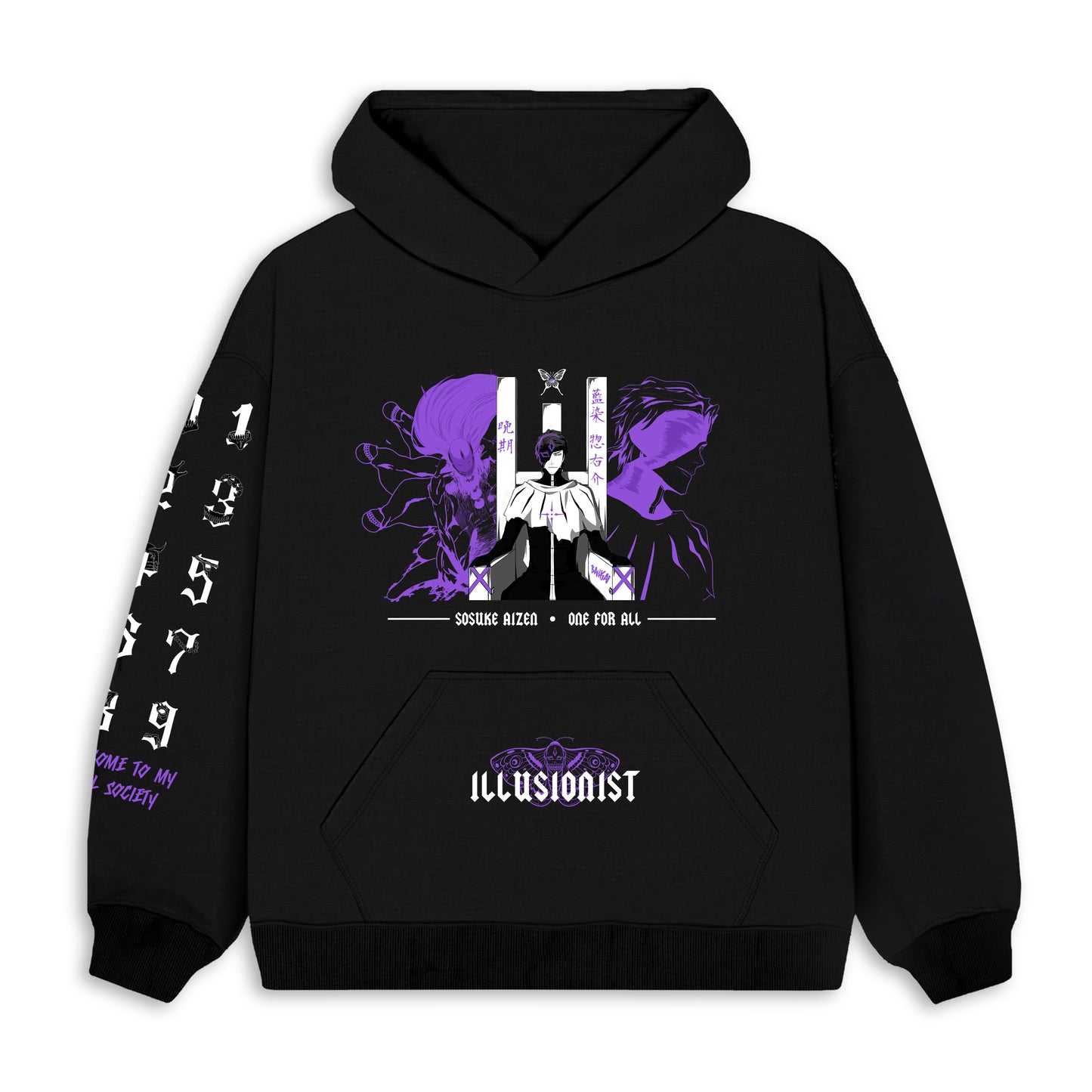 Aizen-bleach black Hoodie from one for all anime clothing store