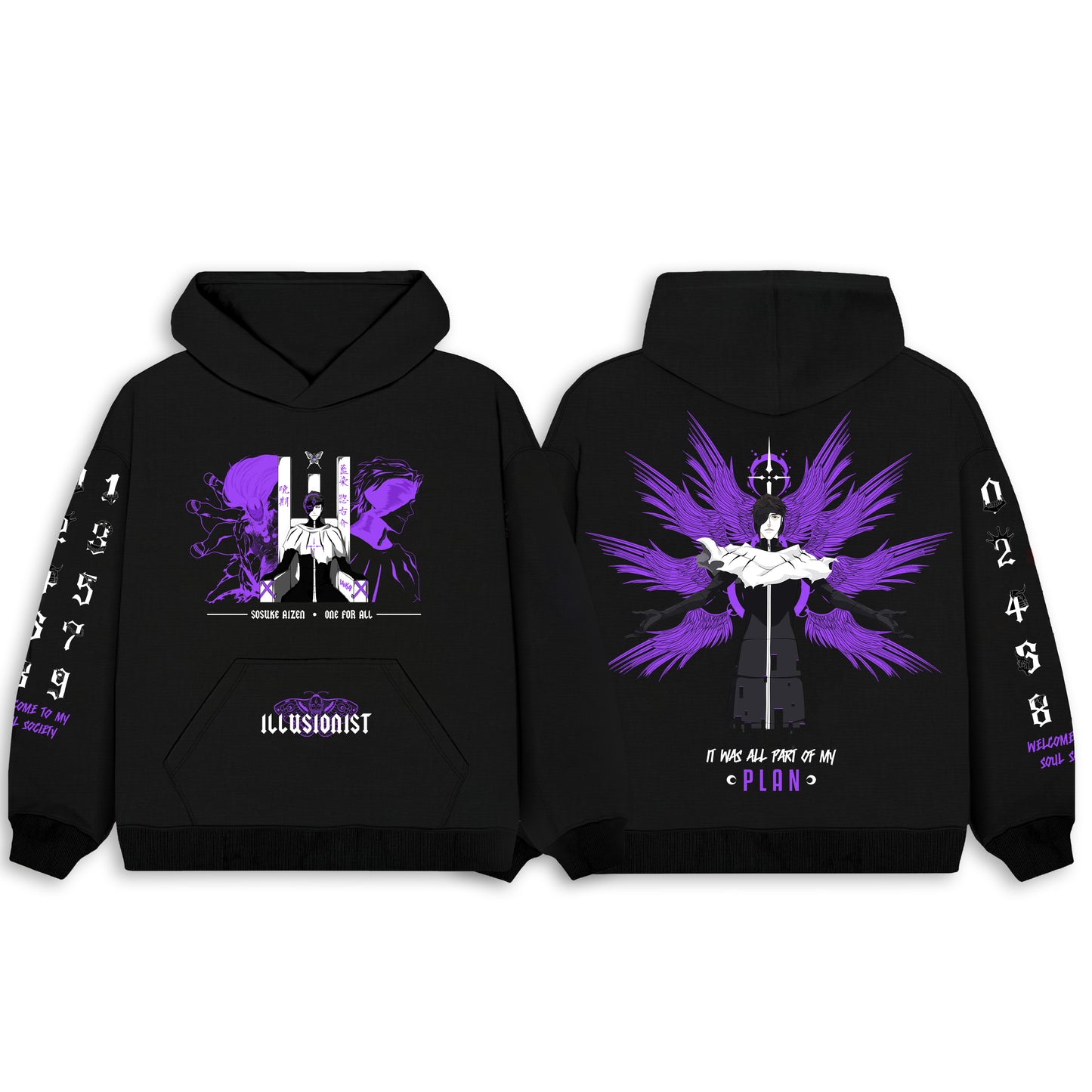 Aizen-bleach black Hoodie from one for all anime clothing store