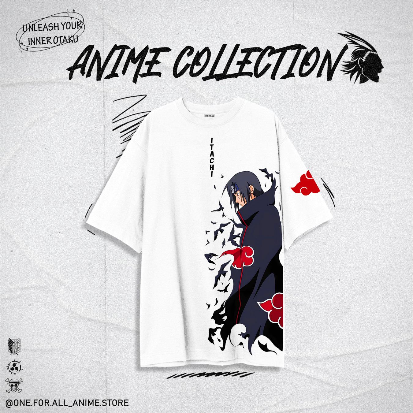 Itachi-naruto white t-shirt from ONE FOR ALL