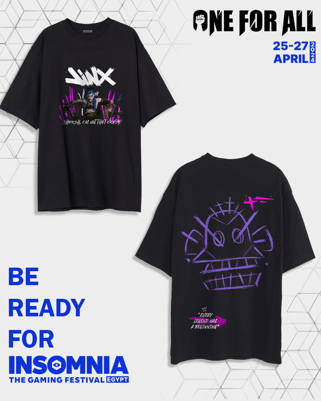 Jinx-Arcane black t-shirt from One For All