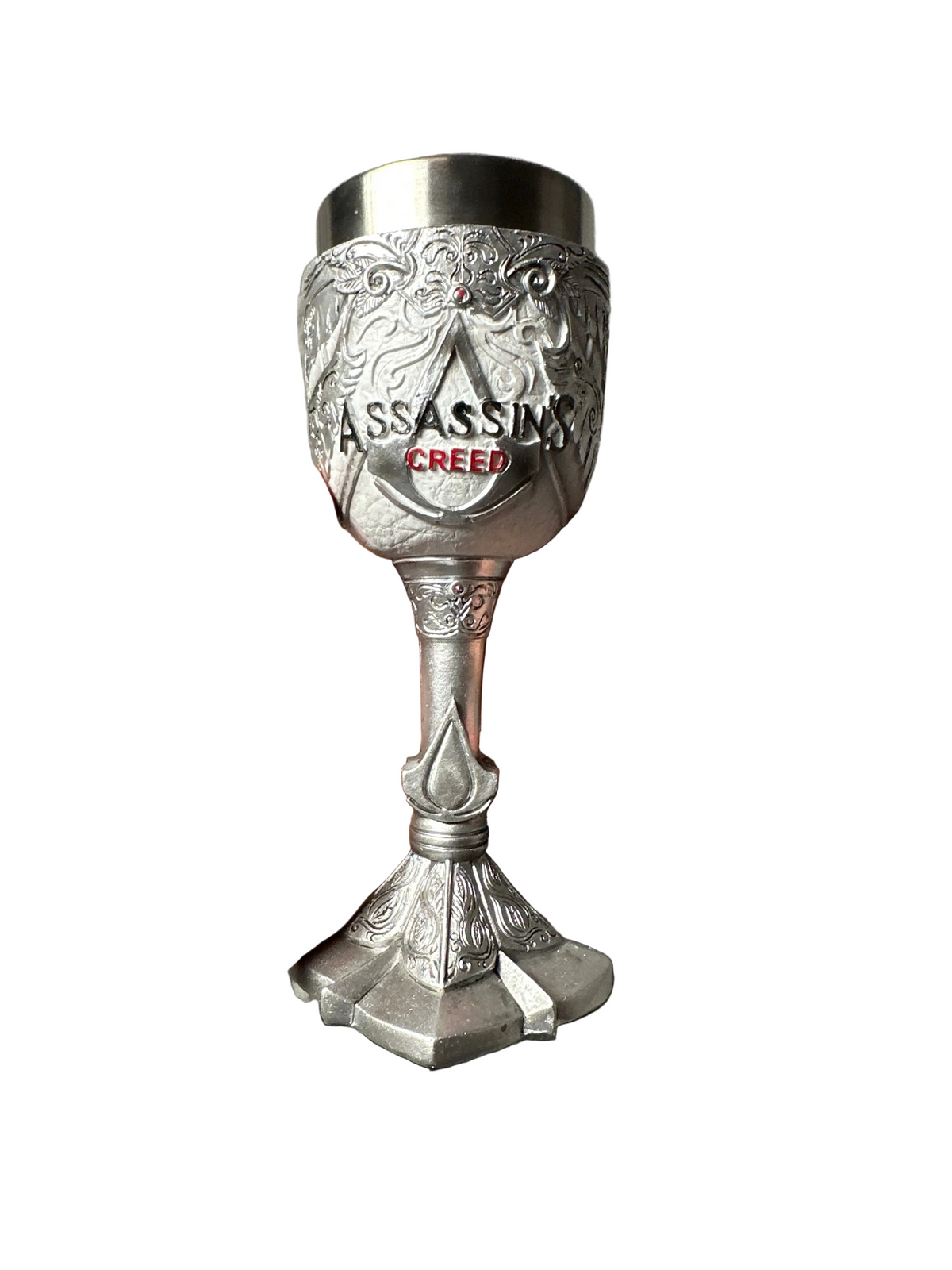 Assassin's Creed 3D Goblet – Silver Resin & Stainless Steel Chalice Wine Cup for Gamers