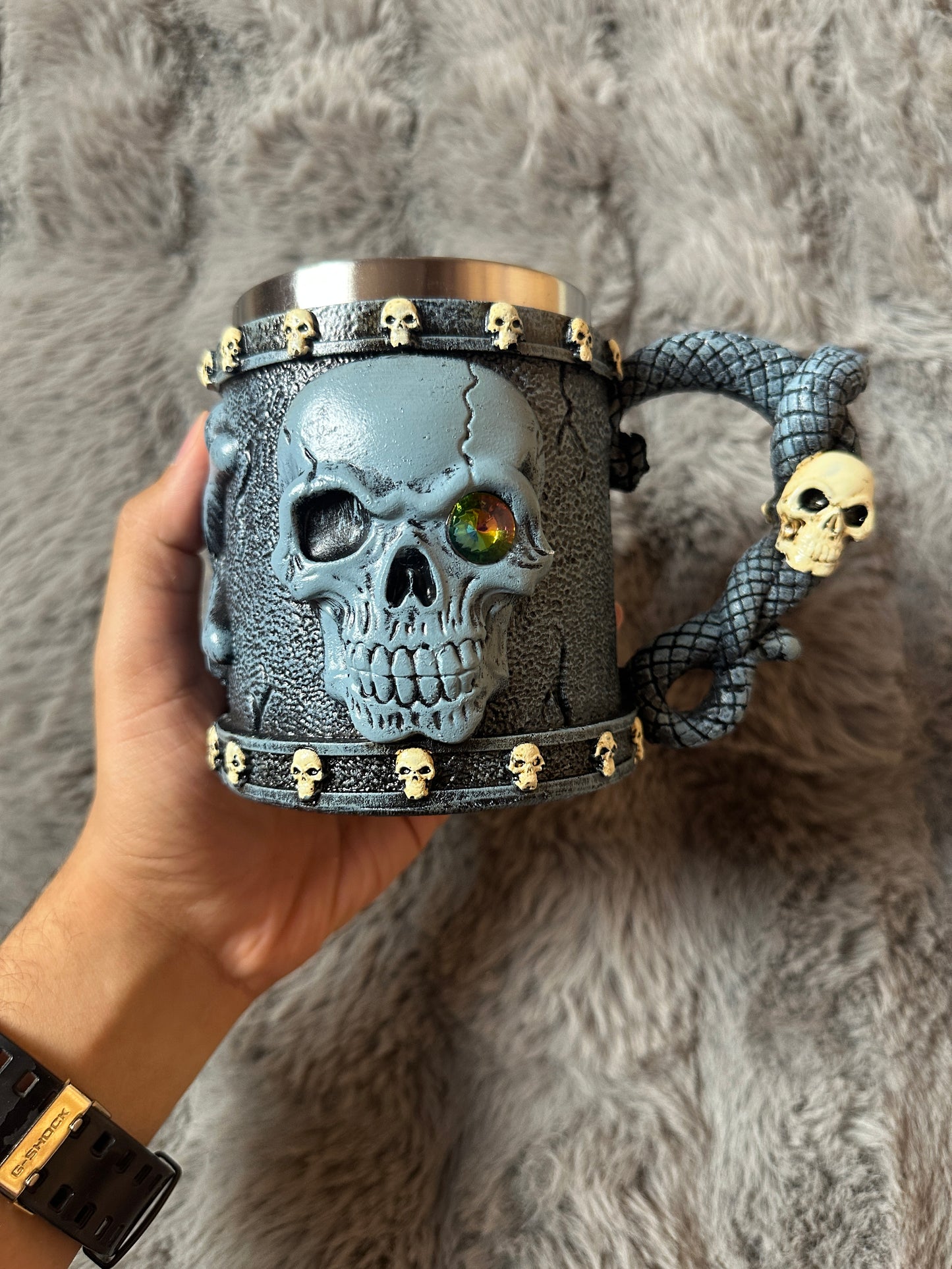 Gothic Skull Wine Chalice with Snake Stem - 3D Macabre Goblet