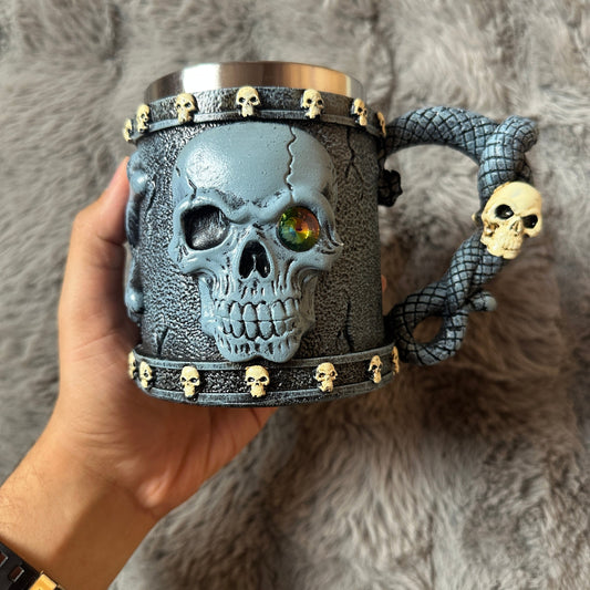 Gothic Skull Wine Chalice with Snake Stem - 3D Macabre Goblet