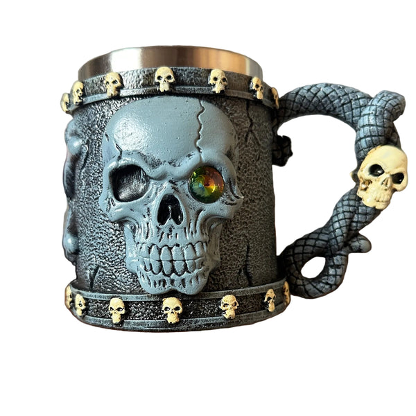 Gothic Skull Wine Chalice with Snake Stem - 3D Macabre Goblet