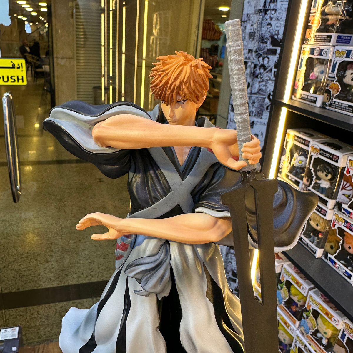 Collectible Japanese Anime Fighter Model with Large Sword and Display Base