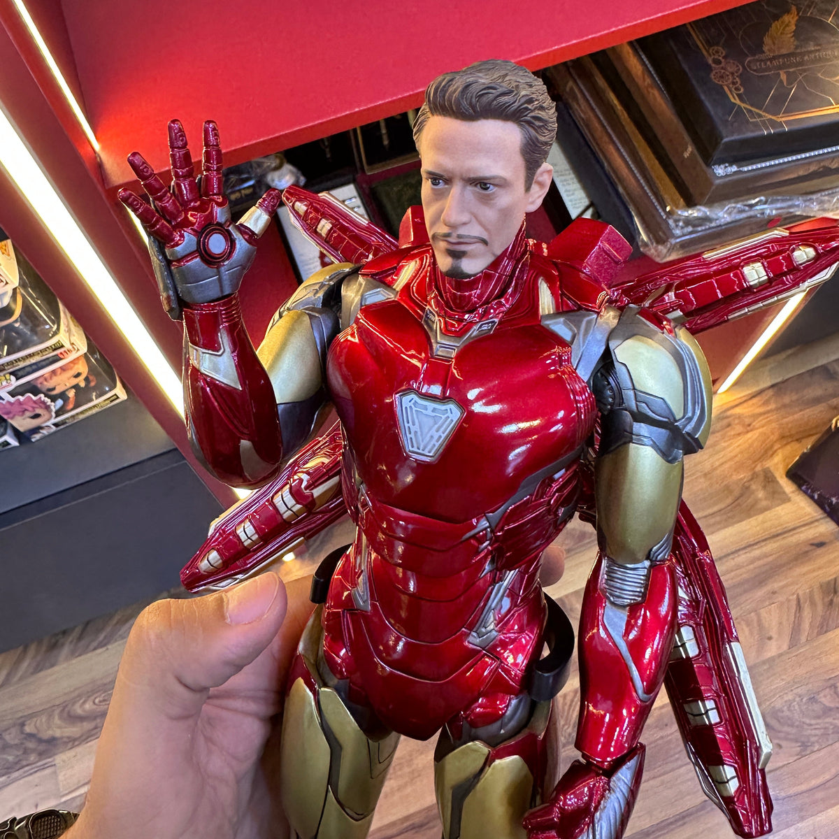 Premium 1/6 Scale Red and Gold Armored Hero Action Figure with Display Stand