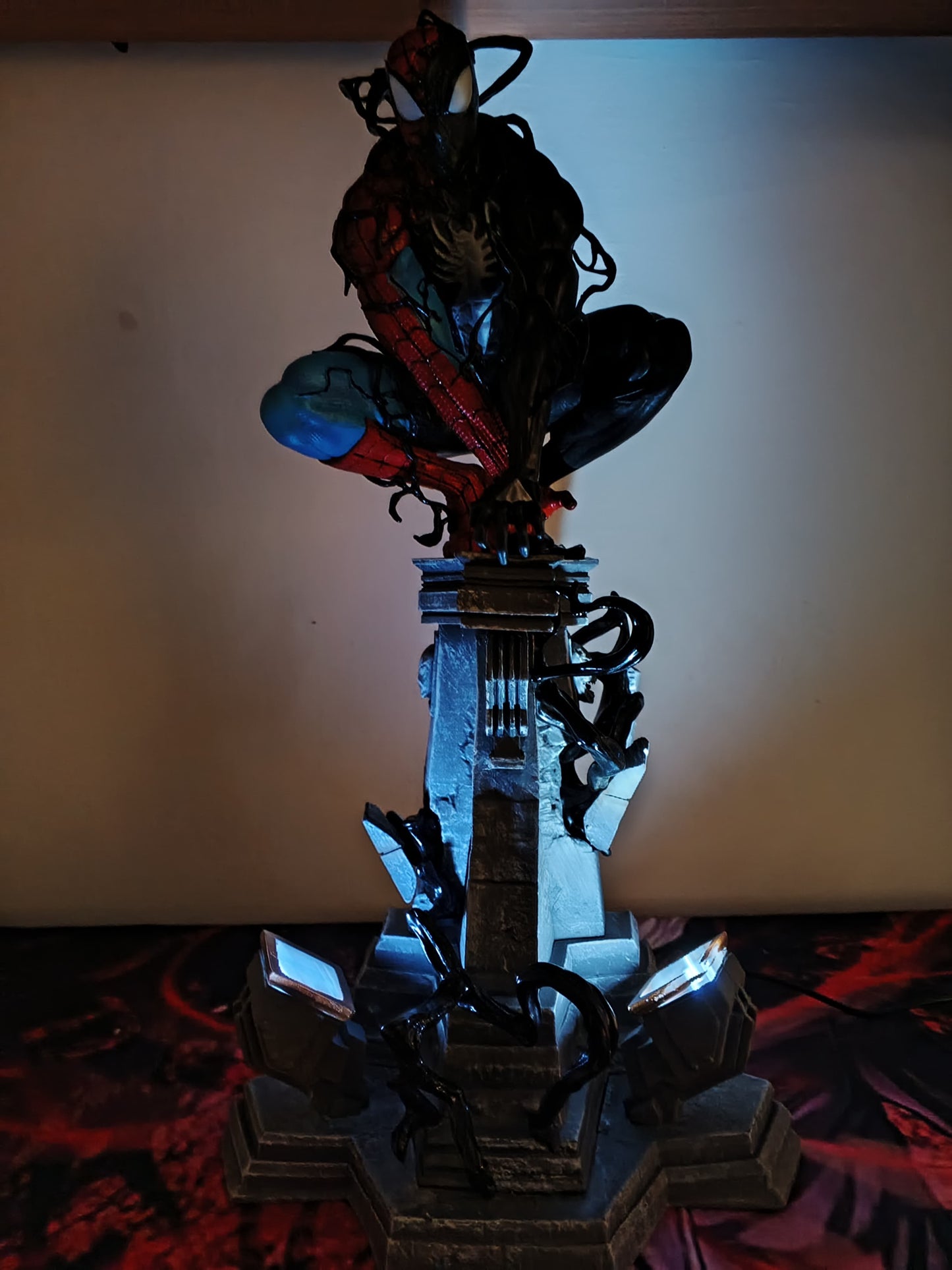38cm Marvel Anime Figure Peripherals Symbiotic Spider Man Venom Plug In Luminous Desktop Decoration Collect Model Trendy Toys Gifts