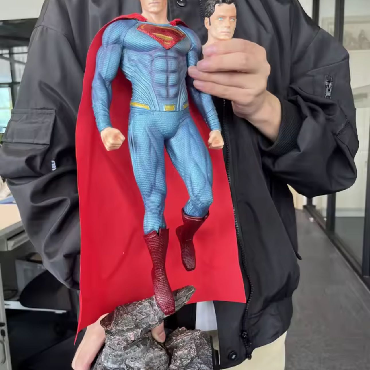 50cm Superman Anime Figure Superman Dawn Of Justice Action Figure Pvc 2 Heads 2 Hands Statue Ornament Children Toys Gift