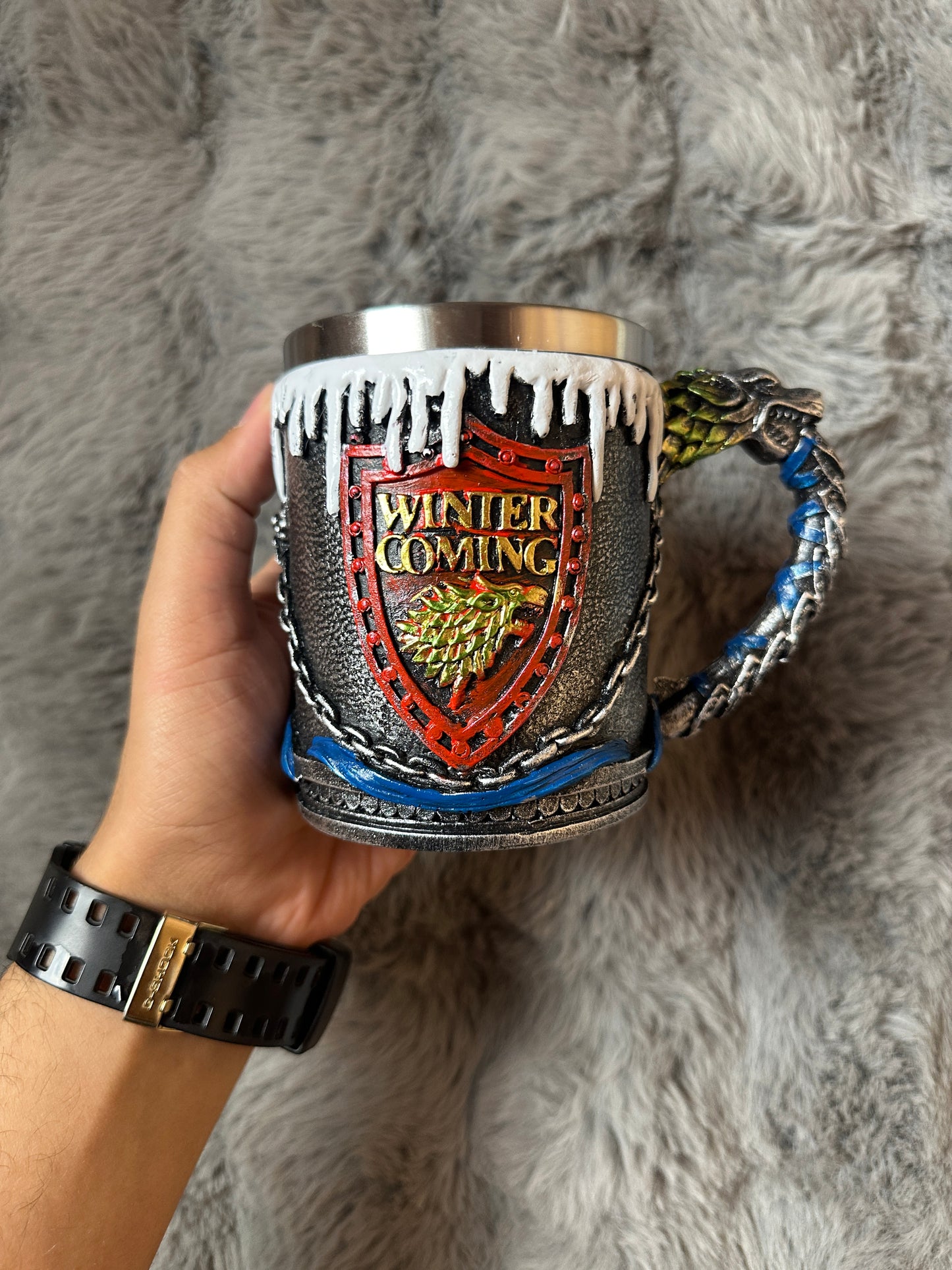 Winter is Coming 3D Mug - Direwolf Shield Medieval Fantasy Tankard