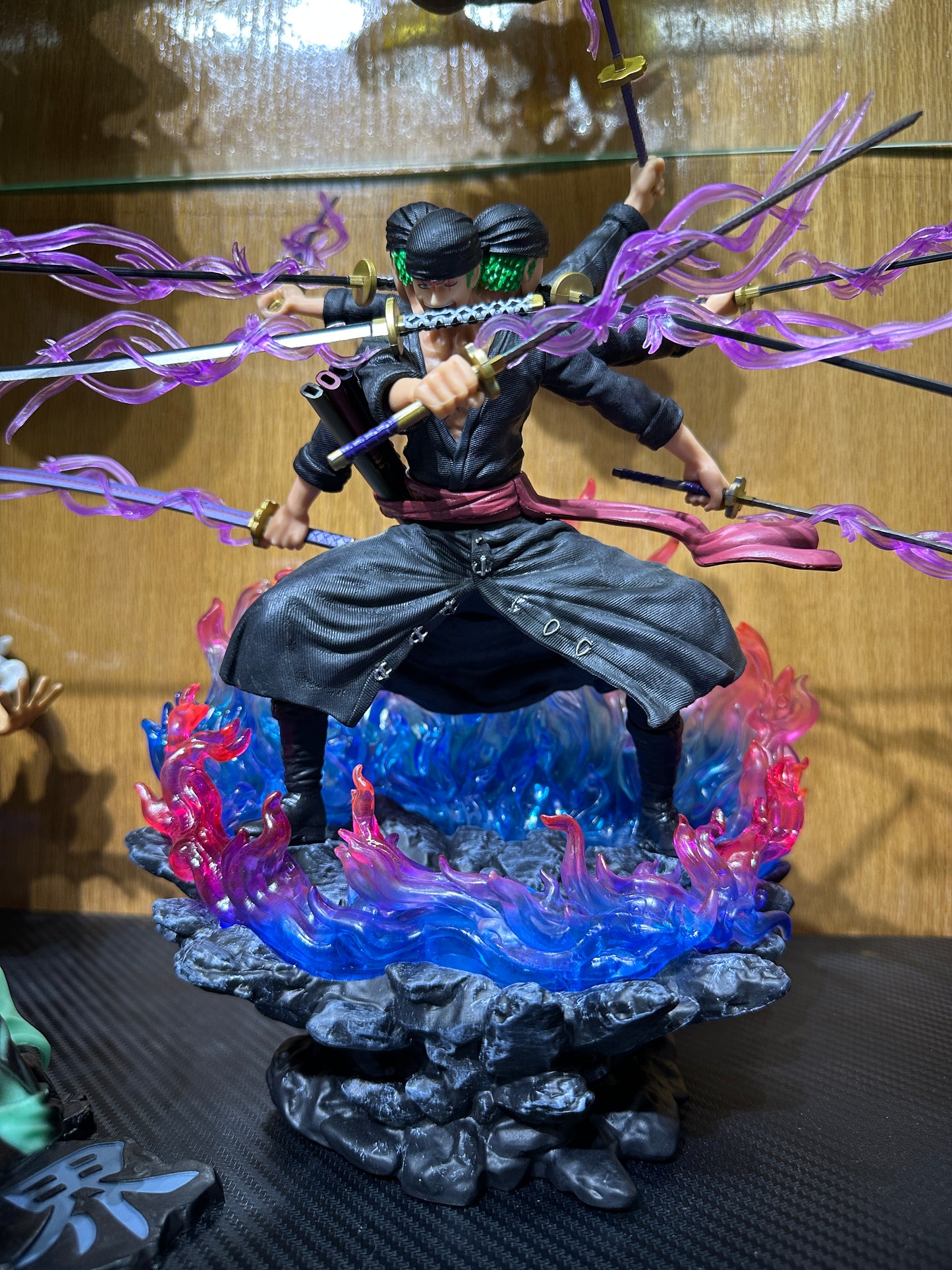 40cm One Piece Zoro Anime Figure Three Heads Six Arms Nine Blades Flow Shura Roronoa Zoro Action Figure PVC Collection Model Toy