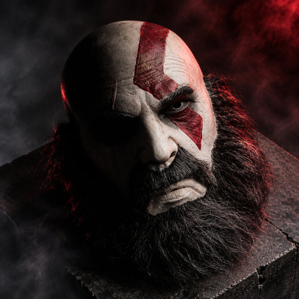 Nordic War God Full Head Latex Mask with Bushy Beard - Pale Berserker Costume Prop for Halloween