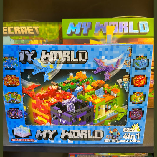 My World 4-in-1 Sifang Magical Castle Building Blocks Set with LED Colorful Light Brick