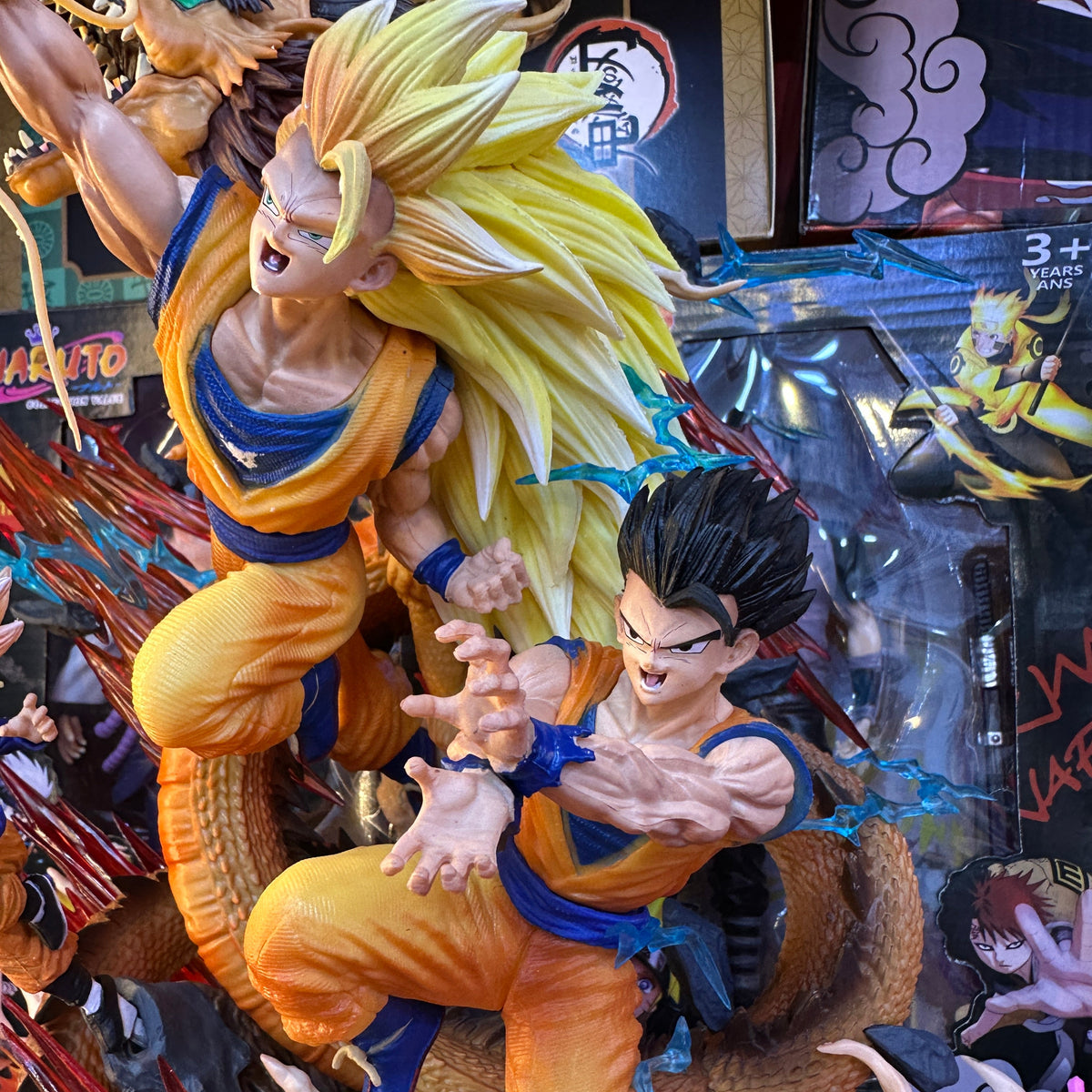 Epic Anime Warrior Family Diorama Statue with Giant Golden Dragon