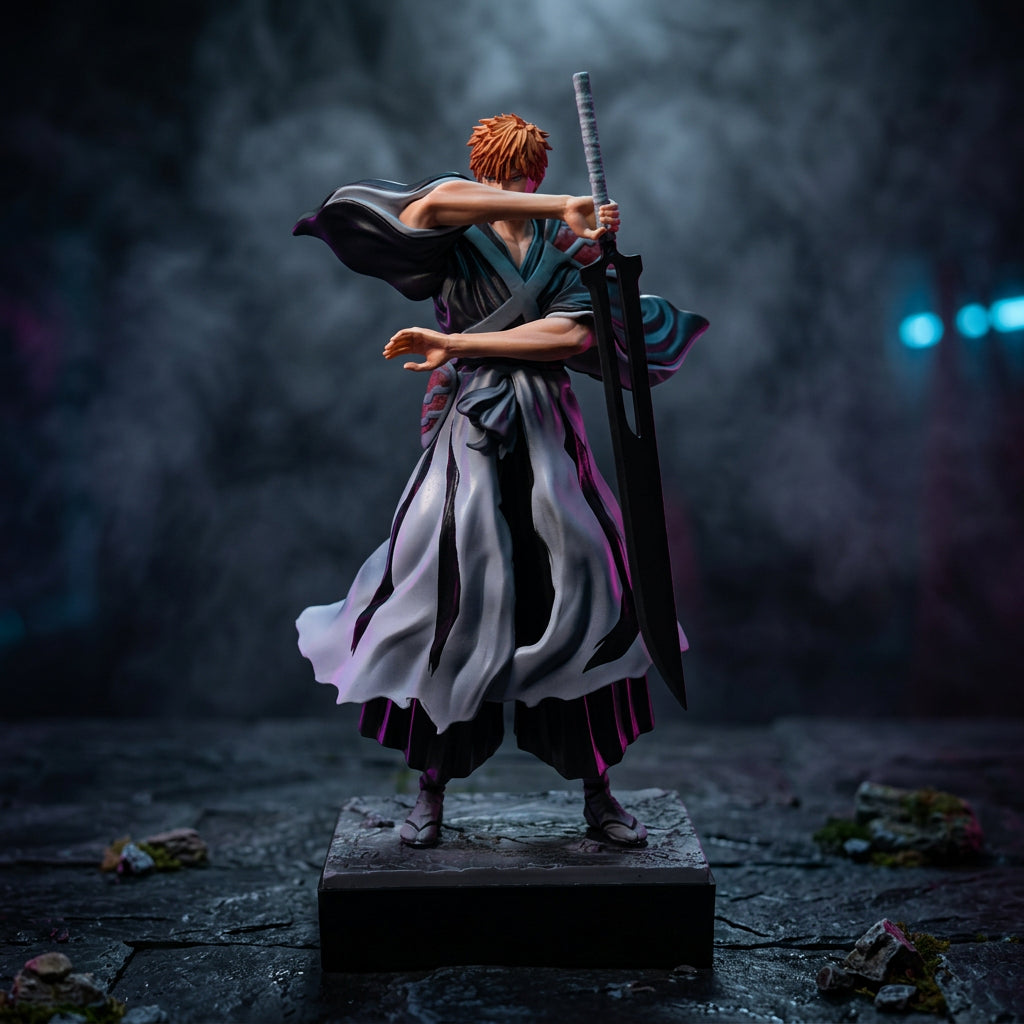Collectible Japanese Anime Fighter Model with Large Sword and Display Base