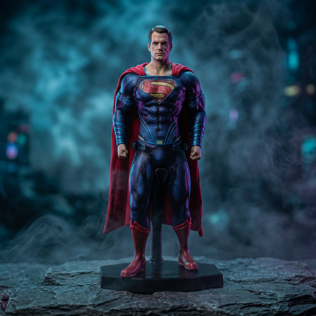 Premium 1/6 Scale Flying Hero Action Figure with Red Cape and Blue Suit