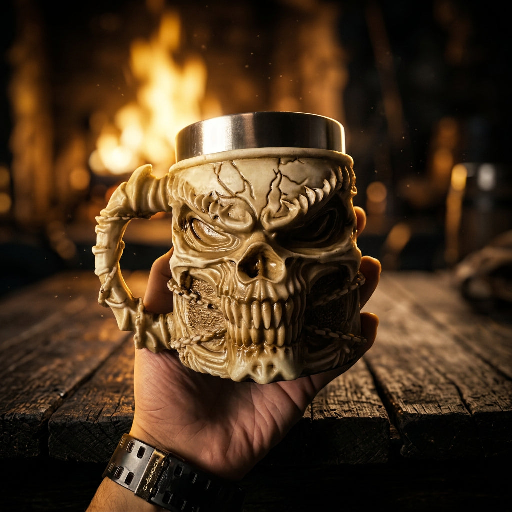 Epic Demon Skull Tankard with Chain Details - Heavy Metal Gamer Drinkware