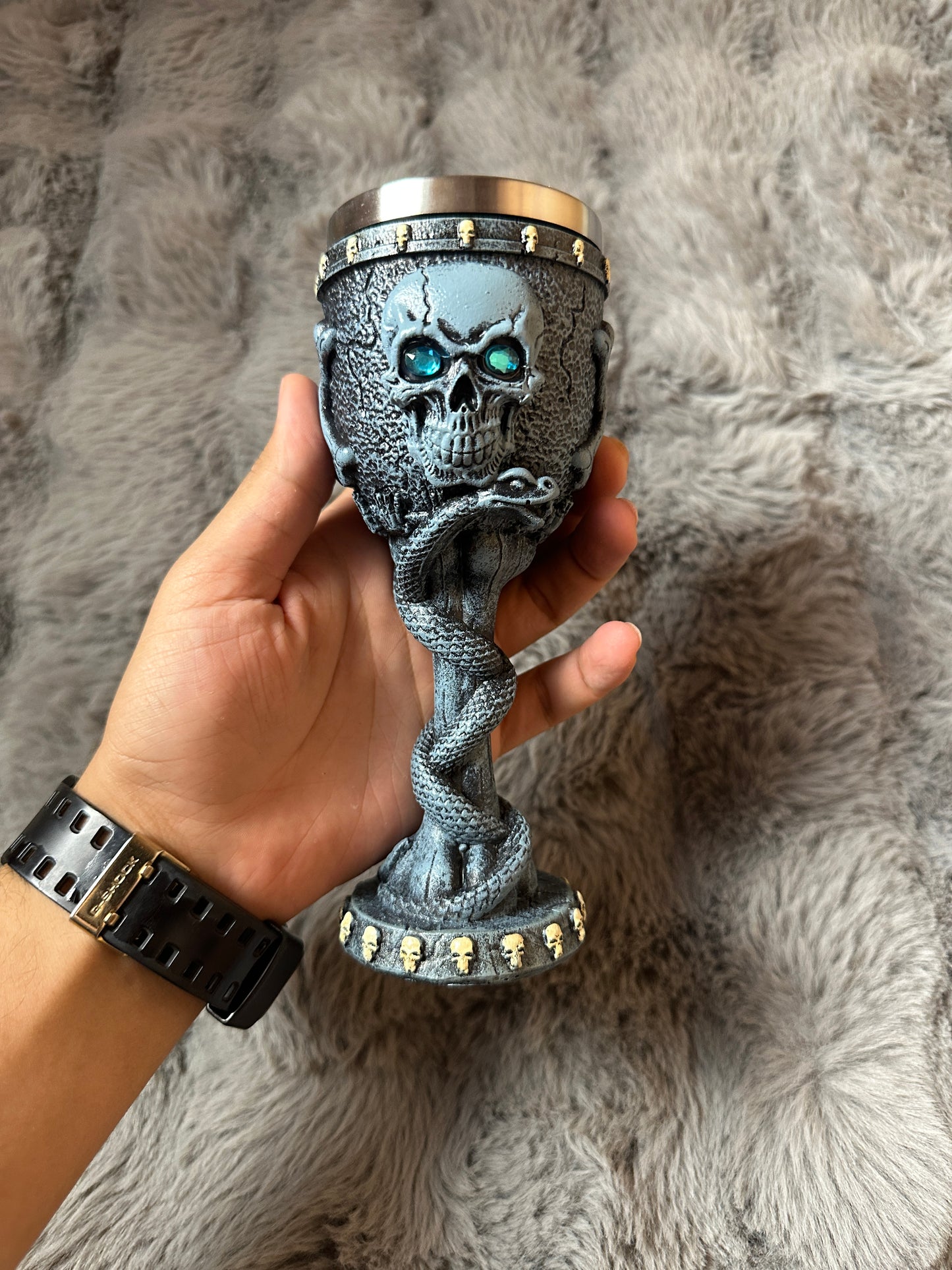 Gothic Skull Wine Chalice with Snake Stem - 3D Macabre Goblet