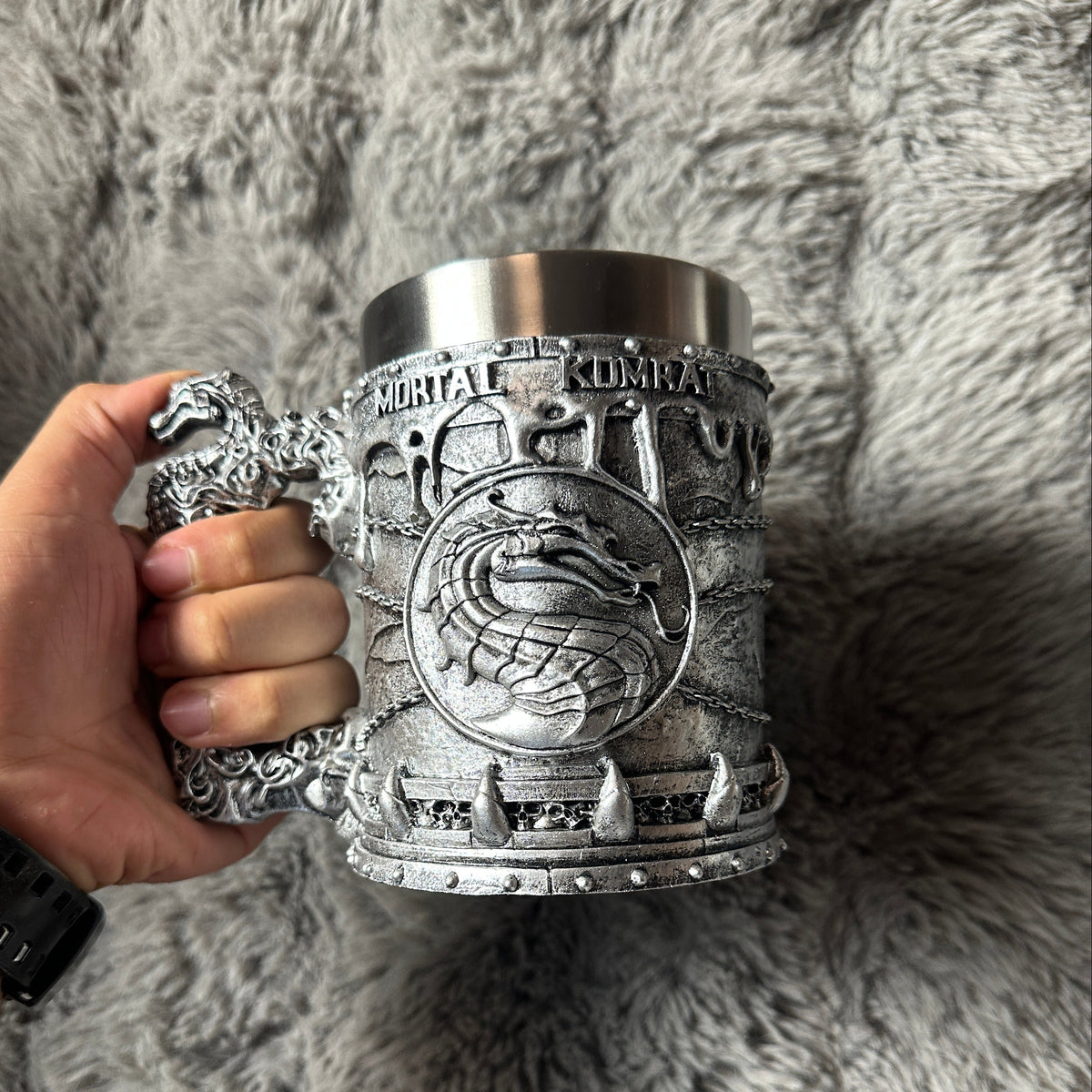 Silver Dragon Tankard with Stainless Steel Liner - Gamer Decor & Functional Cup