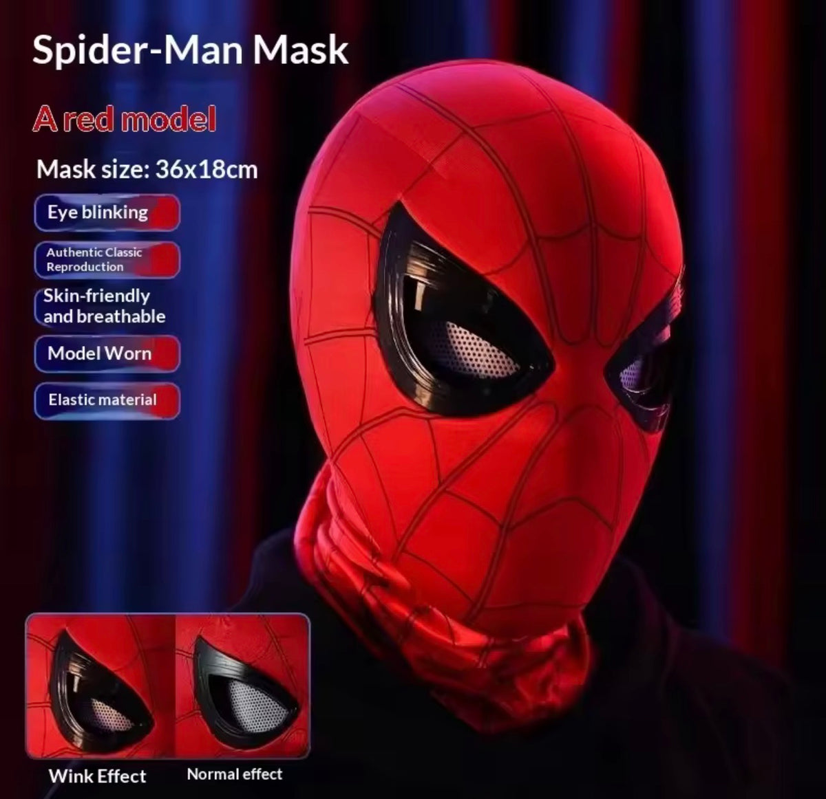 Classic Red Spider Superhero Mask with Blinking Eyes chain control