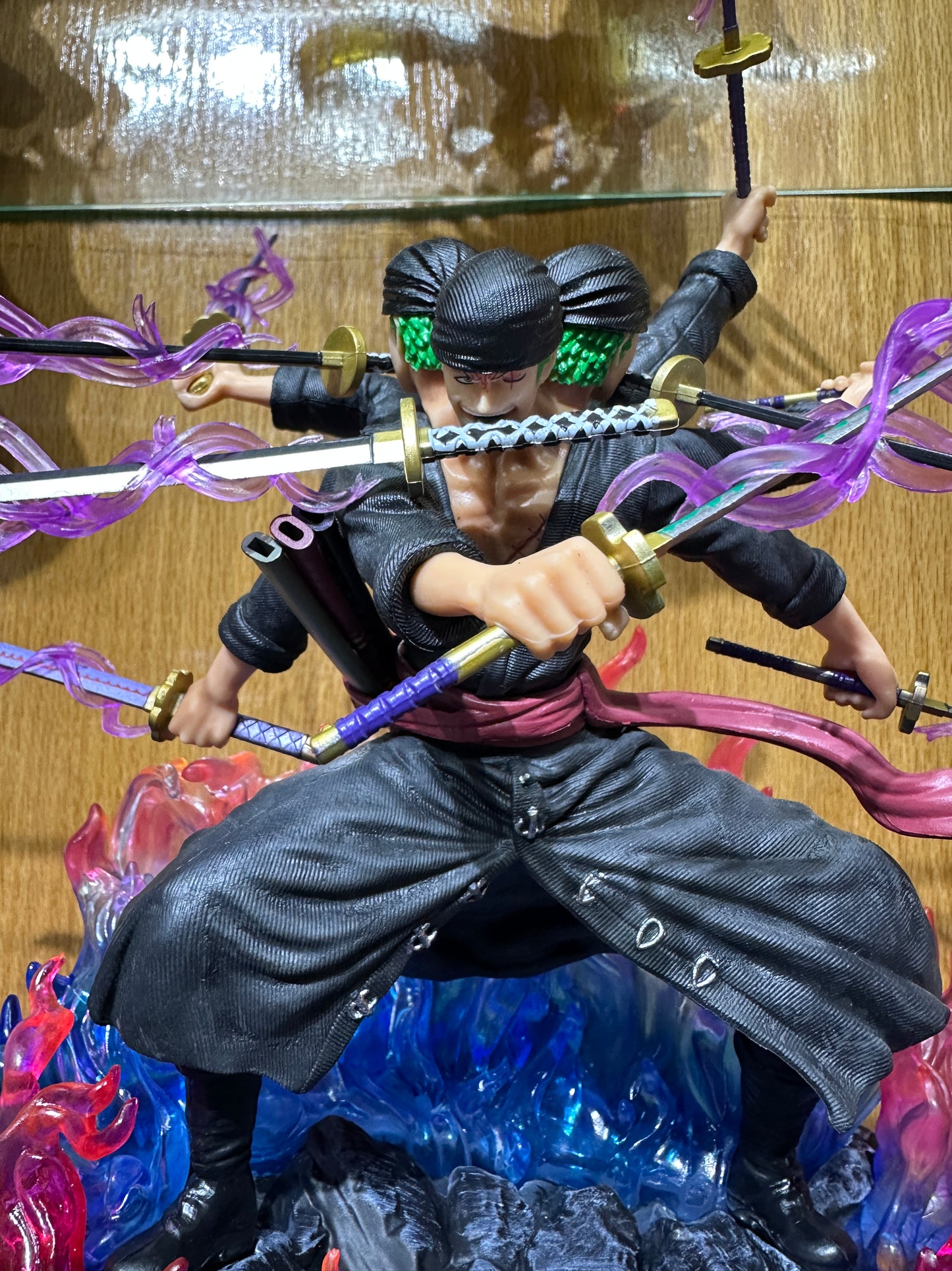 40cm One Piece Zoro Anime Figure Three Heads Six Arms Nine Blades Flow Shura Roronoa Zoro Action Figure PVC Collection Model Toy