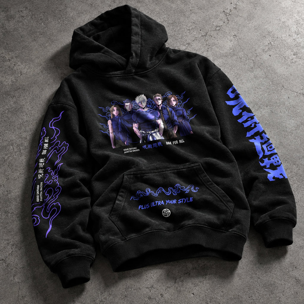 Awakened Infinite Sight Multi-Print Black Hoodie - Harajuku Japanese Manga Sleeve Print Oversized Kangaroo Pocket Hoodie