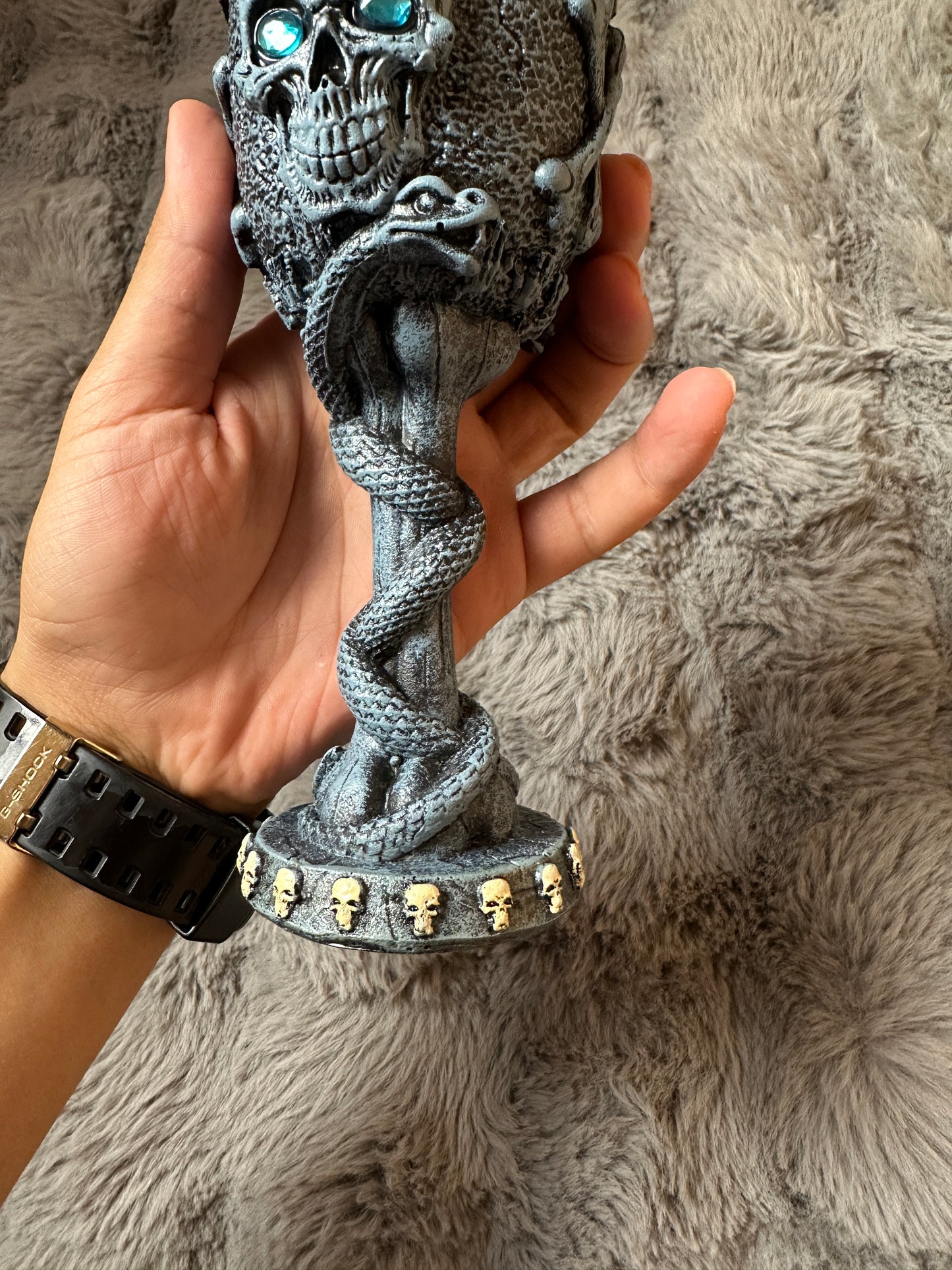 Gothic Skull Wine Chalice with Snake Stem - 3D Macabre Goblet