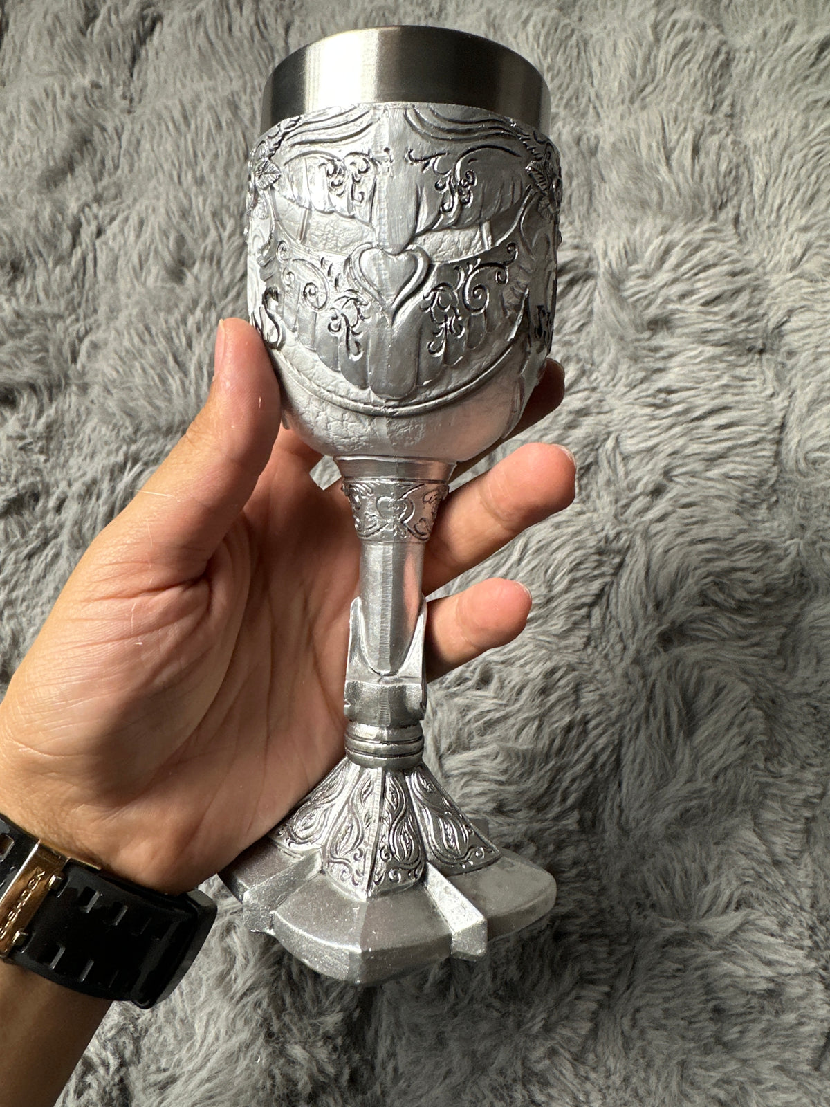 Assassin's Creed 3D Goblet – Silver Resin & Stainless Steel Chalice Wine Cup for Gamers