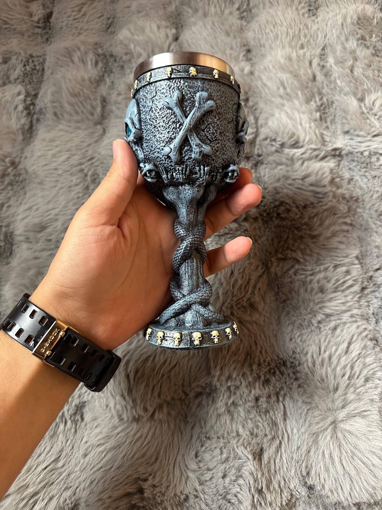 Gothic Skull Wine Chalice with Snake Stem - 3D Macabre Goblet
