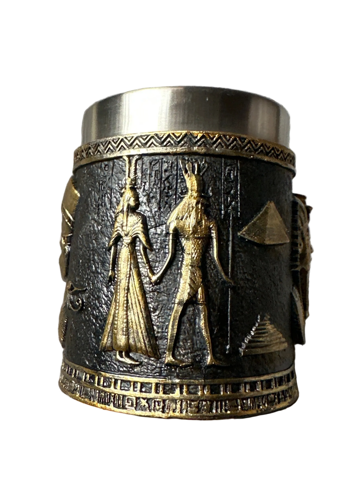 3D Ancient Egyptian Pharaoh Mug – Stainless Steel & Resin Tankard with Nefertiti and Pyramids