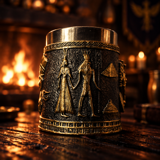 3D Ancient Egyptian Pharaoh Mug – Stainless Steel & Resin Tankard with Nefertiti and Pyramids