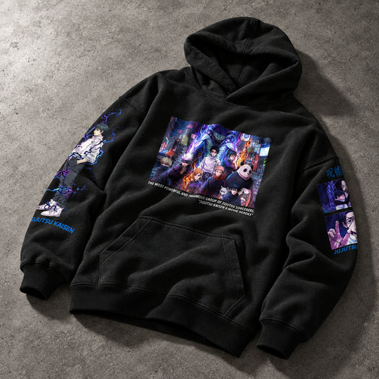 Cursed Spirit Queen Wielder Graphic Black Hoodie - Heavyweight Cotton Dark Manga Streetwear Pullover for Men & Women