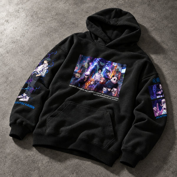 Cursed Spirit Queen Wielder Graphic Black Hoodie - Heavyweight Cotton Dark Manga Streetwear Pullover for Men & Women