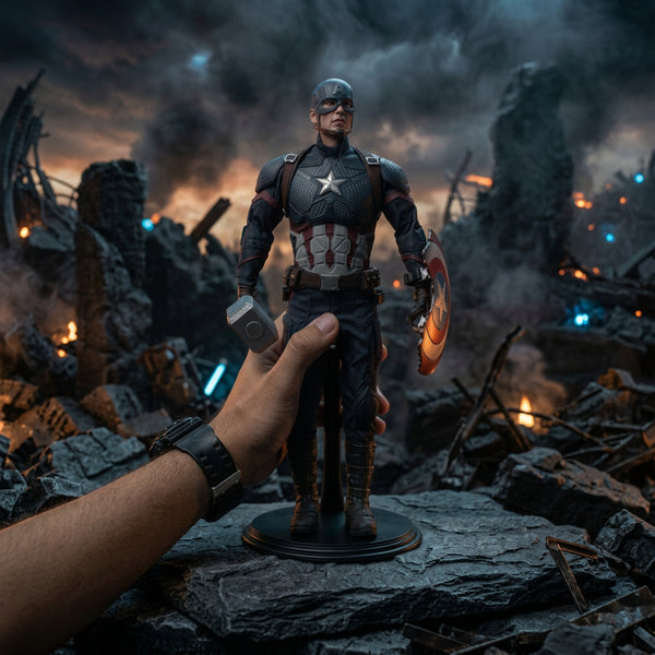 Premium 1/6 Scale Superhero Action Figure with Shield and Hammer Accessories