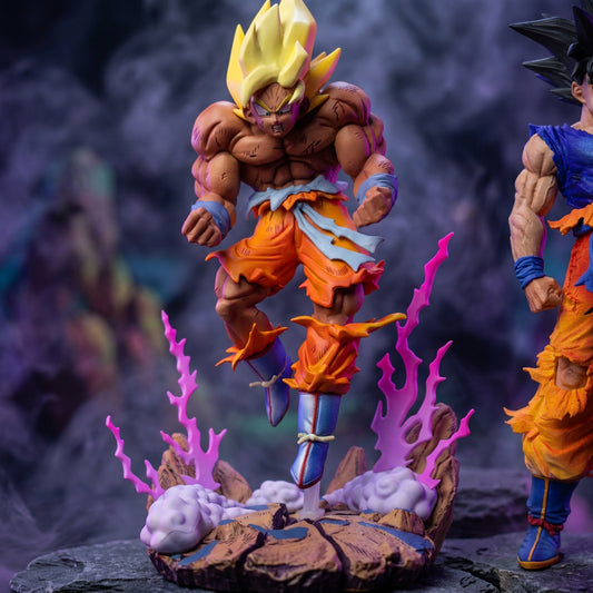 Premium Battle-Damaged Anime Warrior Statue with Energy Aura Base