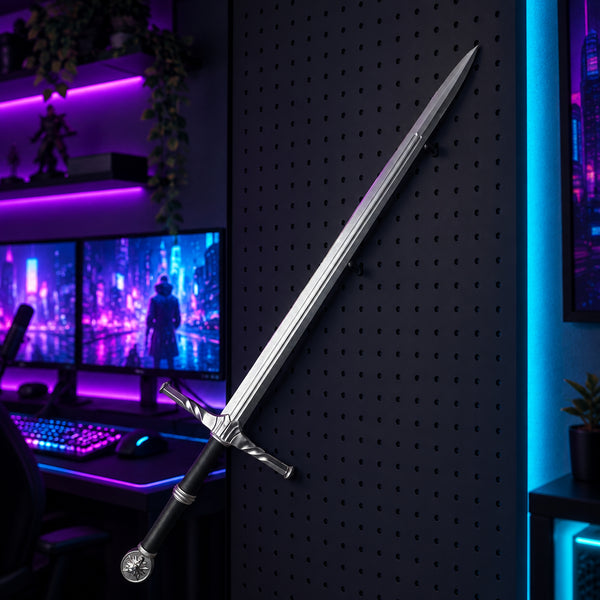 Medieval Monster Hunter Silver Sword Replica - Fantasy Cosplay Longsword for Display & Costume
