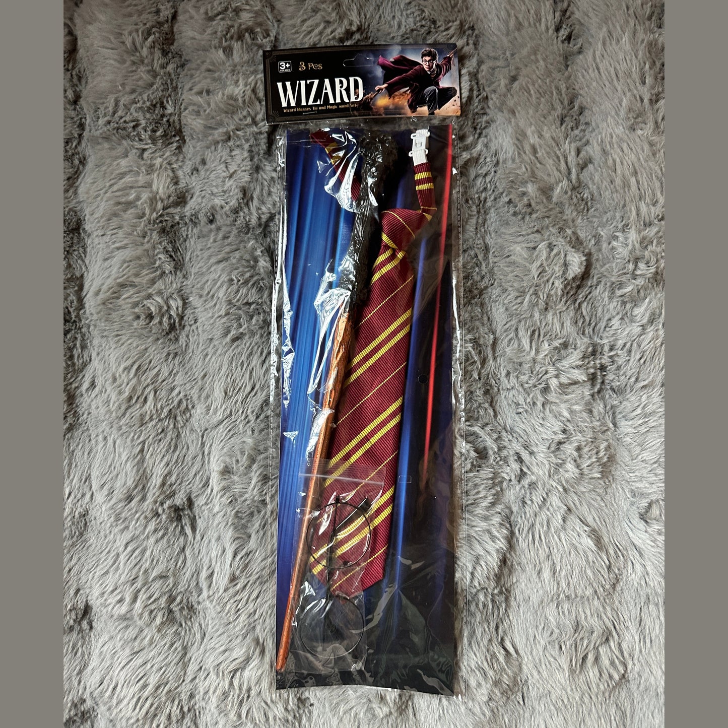 Harry Potter Cosplay Set: Gryffindor Tie, Magic Wand & Round Glasses